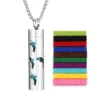 Stainless Steel Hollow Vertical Bar Air Freshener Perfume Oil Diffuser Locket Charm Jewelry Pendant Necklace For Women Men Teen