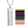 Stainless Steel Hollow Vertical Bar Air Freshener Perfume Oil Diffuser Locket Charm Jewelry Pendant Necklace For Women Men Teen
