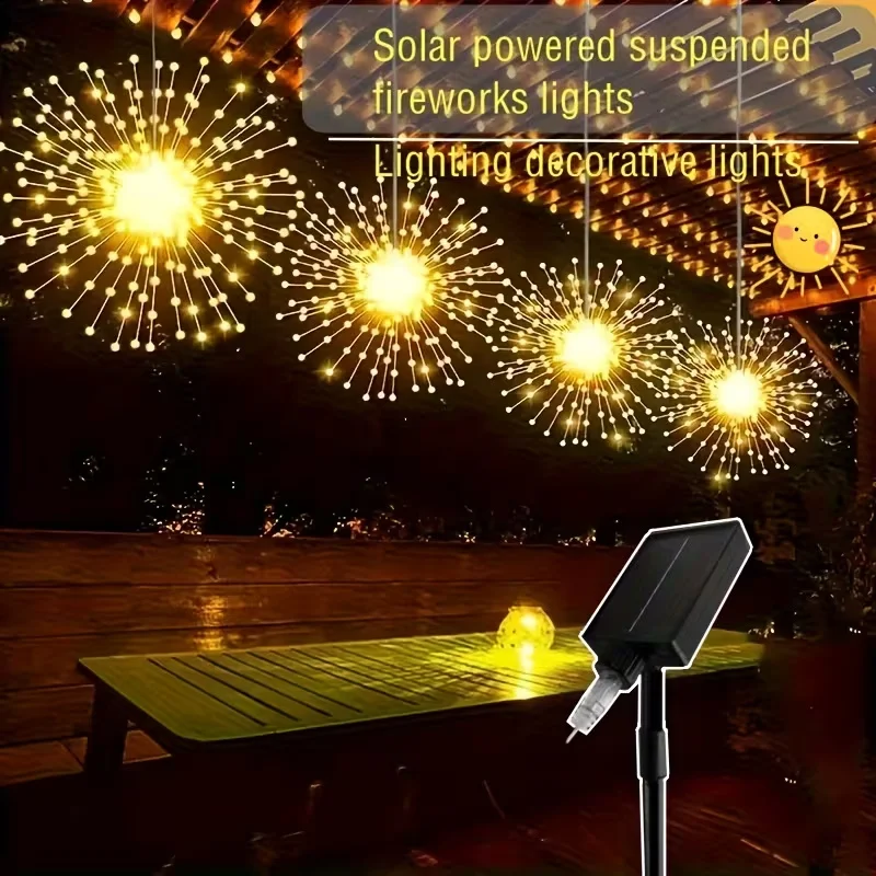Solar LED Starburst Ball Lights Outdoor Firework Fairy Lights Featuring 8 Modes IP65 Rated Suitable for Yards Christmas Decor