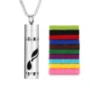 Stainless Steel Hollow Vertical Bar Air Freshener Perfume Oil Diffuser Locket Charm Jewelry Pendant Necklace For Women Men Teen