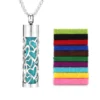 Stainless Steel Hollow Vertical Bar Air Freshener Perfume Oil Diffuser Locket Charm Jewelry Pendant Necklace For Women Men Teen