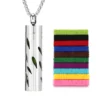Stainless Steel Hollow Vertical Bar Air Freshener Perfume Oil Diffuser Locket Charm Jewelry Pendant Necklace For Women Men Teen