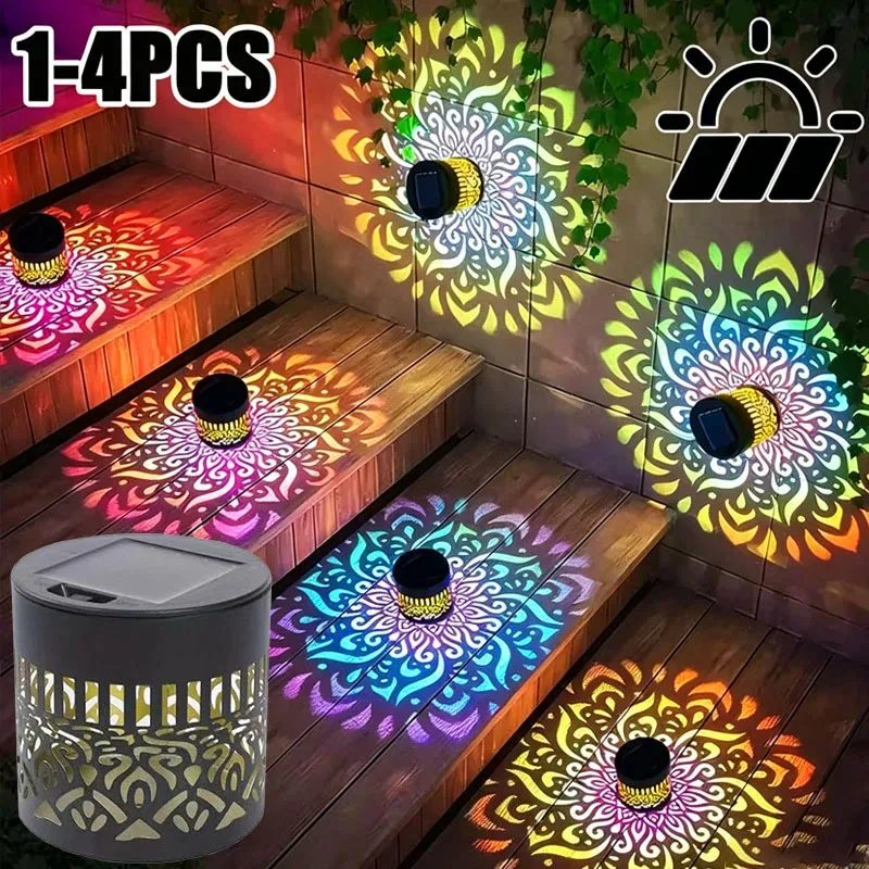 1/4pcs Solar Sunflower Mandala Wall Lantern Outdoor Waterproof Decorative Light for Garden Fence Patio Pathway Night