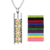 Stainless Steel Hollow Vertical Bar Air Freshener Perfume Oil Diffuser Locket Charm Jewelry Pendant Necklace For Women Men Teen