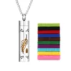 Stainless Steel Hollow Vertical Bar Air Freshener Perfume Oil Diffuser Locket Charm Jewelry Pendant Necklace For Women Men Teen