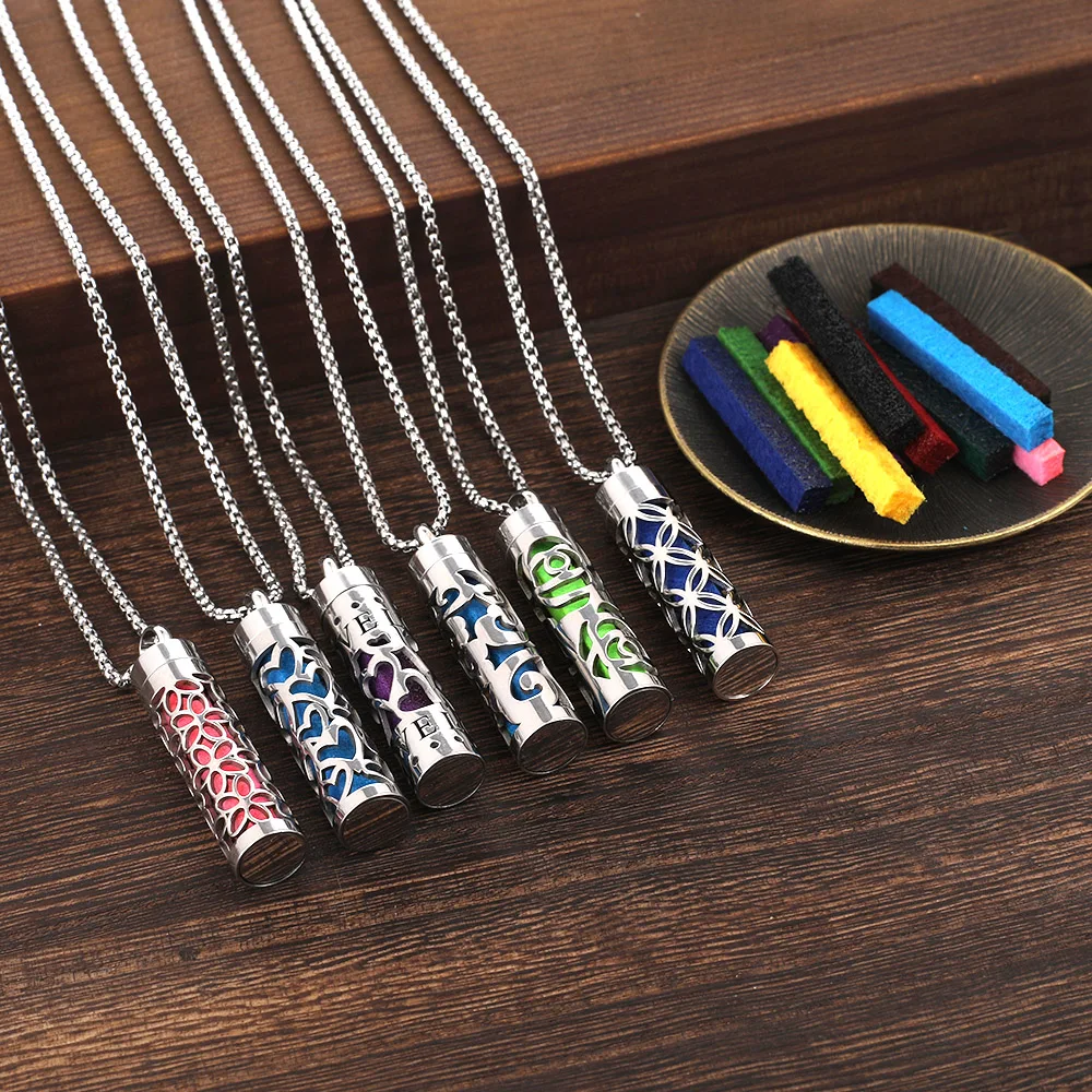 New Aromatherapy Diffuser Necklace LOVE Pattern Stainless Steel Essential Oil Diffuser Lockets Neutral Pendant Trendy Jewelry