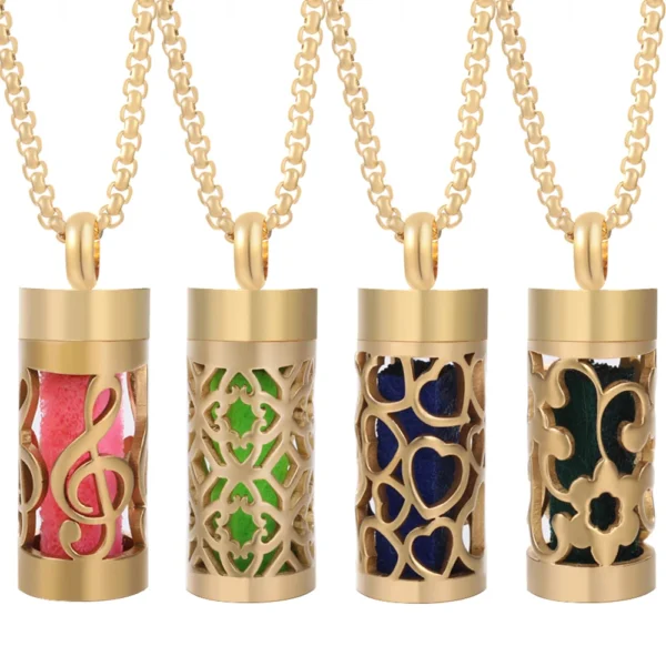 New Aromatherapy Anxiety Necklace Openable Cylinder Essential Oil Diffuser Stainless Steel Pendant Perfume Locket Golden Jewelry